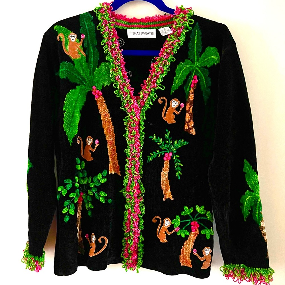 Rare That Sweater Black Chenille Spider Monkey Sweater Ladies Capuchin SZ Medium